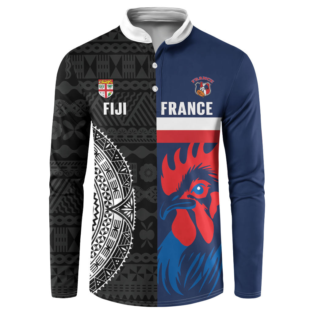Fiji and France Rugby Custom Button Sweatshirt Flying Fijian Les Bleus Together LT14 Multicolor - Polynesian Pride