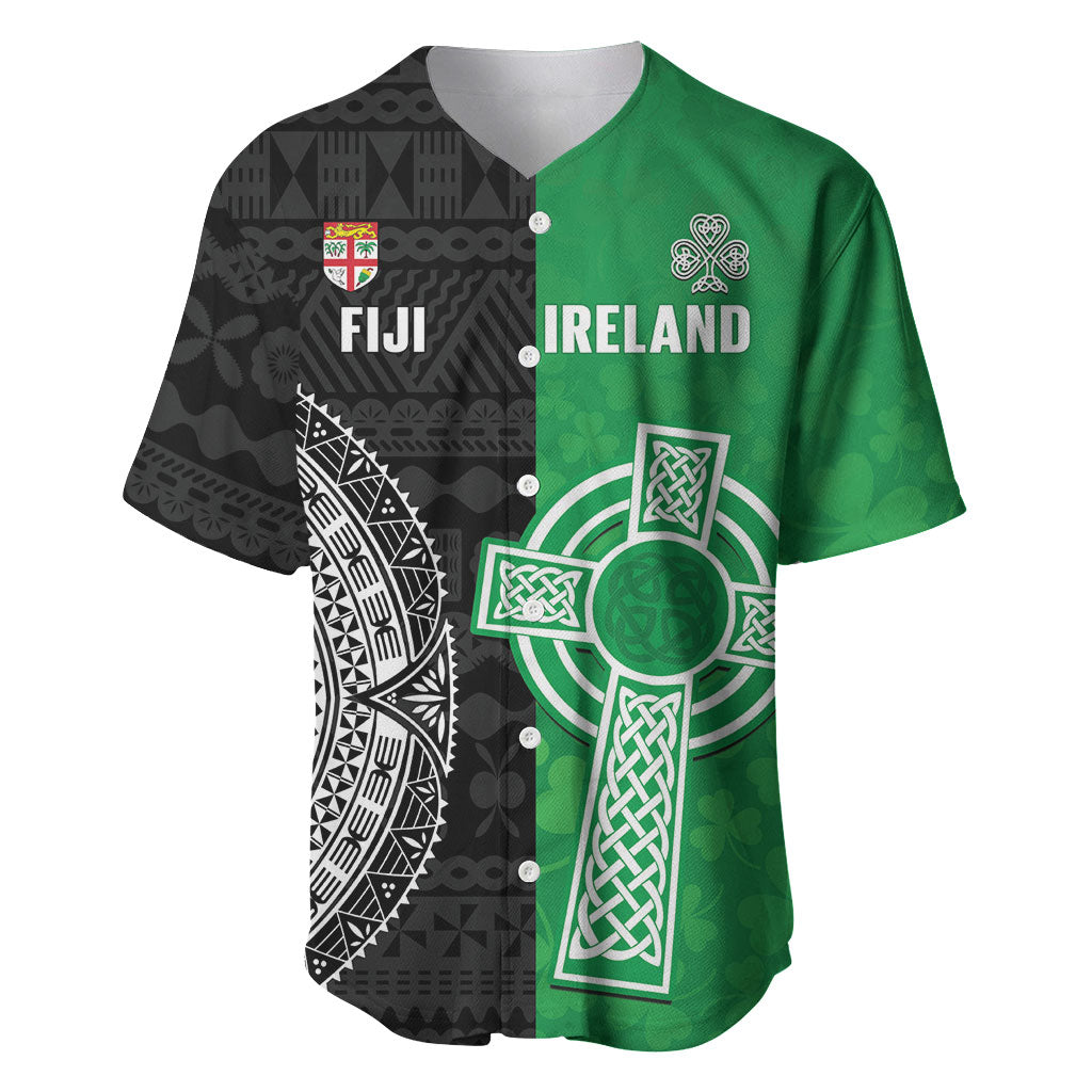 Fiji and Ireland Rugby Custom Baseball Jersey Flying Fijian Irish Shamrocks Together LT14 Multicolor - Polynesian Pride