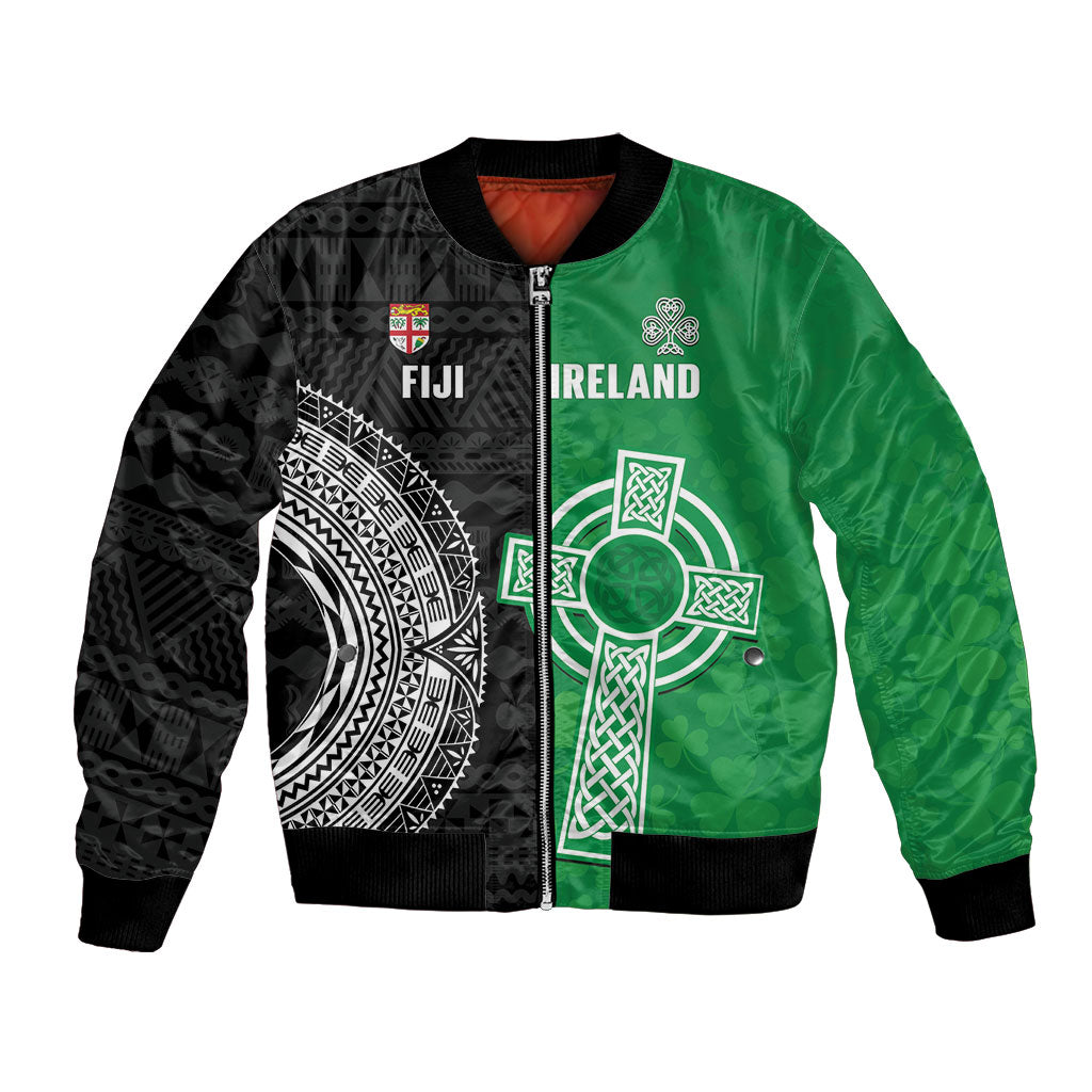Fiji and Ireland Rugby Custom Bomber Jacket Flying Fijian Irish Shamrocks Together LT14 Unisex Multicolor - Polynesian Pride