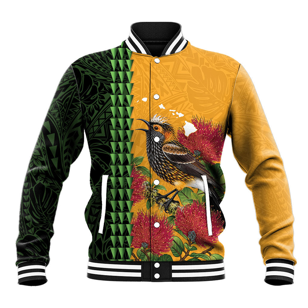 Personalized Hawaii Akohekohe Ohia Lehua Baseball Jacket Crested Honeycreeper Kakau Hawaiian Pattern LT14 Unisex Orange - Polynesian Pride