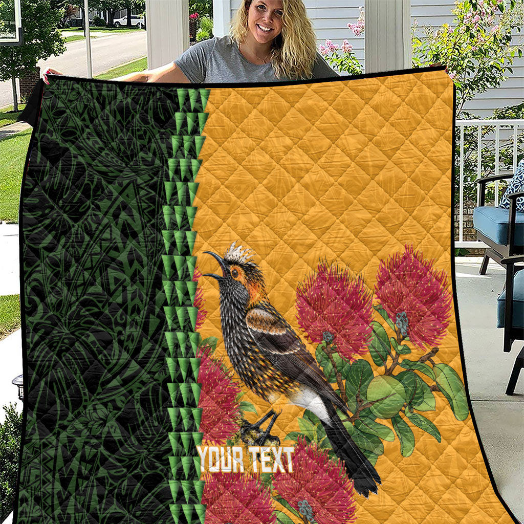 Personalized Hawaii Akohekohe Ohia Lehua Quilt Crested Honeycreeper Kakau Hawaiian Pattern LT14 Orange - Polynesian Pride