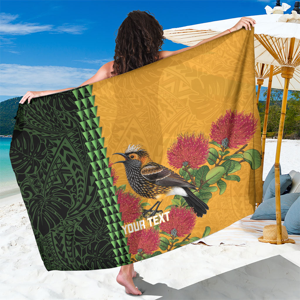 Personalized Hawaii Akohekohe Ohia Lehua Sarong Crested Honeycreeper Kakau Hawaiian Pattern LT14 One Size 44 x 66 inches Orange - Polynesian Pride