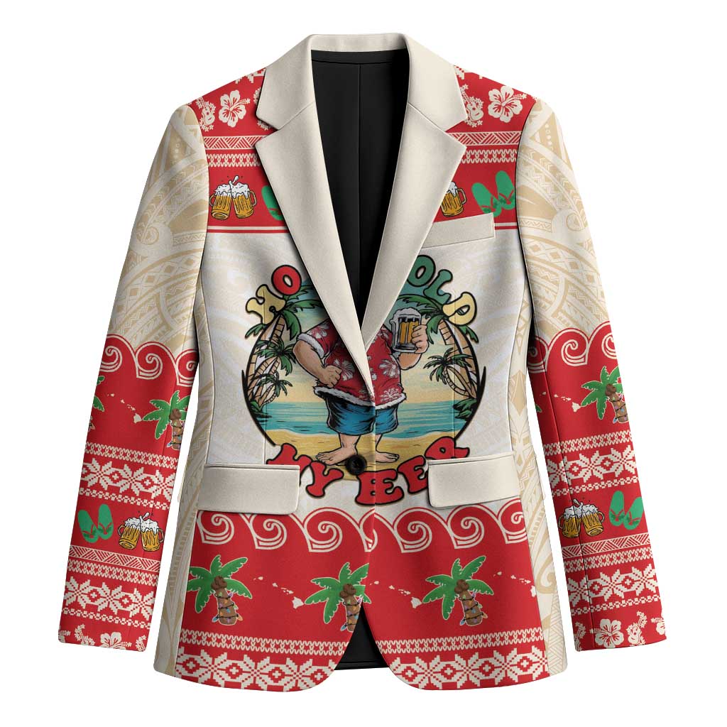 Mele Kalikimaka Hawaii Blazer Funny Beer-Loving Santa Hawaiian Tropical LT14 Unisex Red - Polynesian Pride