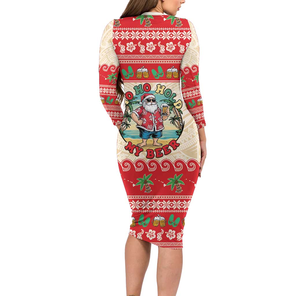 Mele Kalikimaka Hawaii Family Matching Long Sleeve Bodycon Dress and Hawaiian Shirt Funny Beer-Loving Santa Hawaiian Tropical - Polynesian Pride