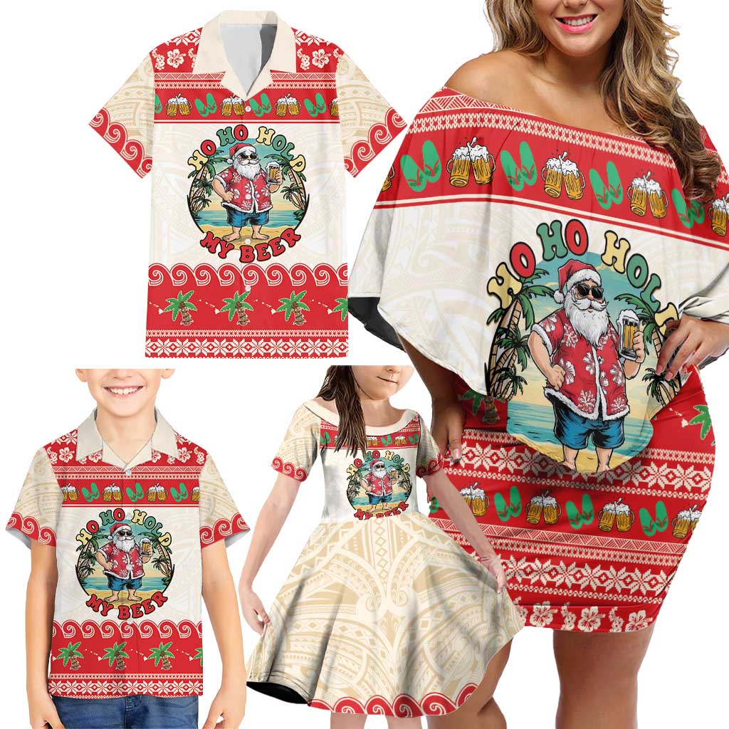 Mele Kalikimaka Hawaii Family Matching Off Shoulder Short Dress and Hawaiian Shirt Funny Beer-Loving Santa Hawaiian Tropical - Polynesian Pride