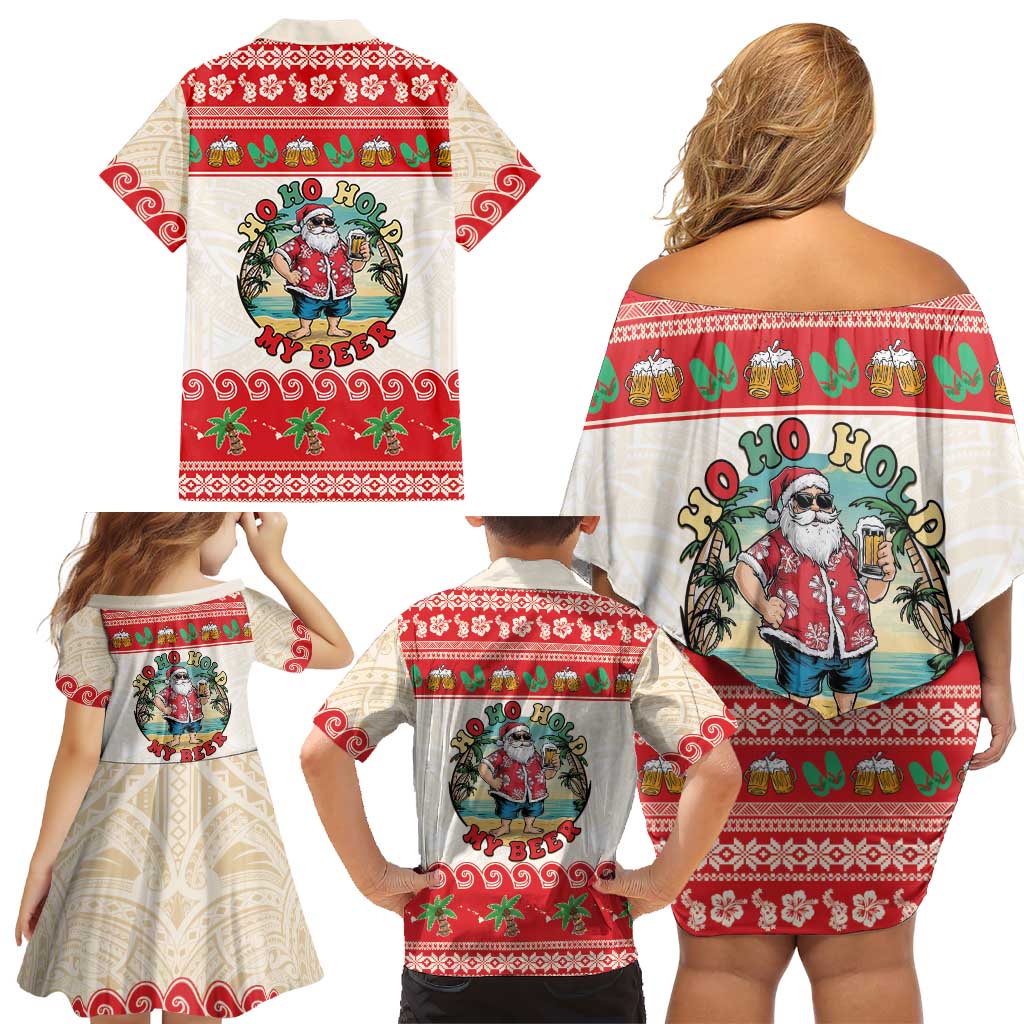 Mele Kalikimaka Hawaii Family Matching Off Shoulder Short Dress and Hawaiian Shirt Funny Beer-Loving Santa Hawaiian Tropical - Polynesian Pride