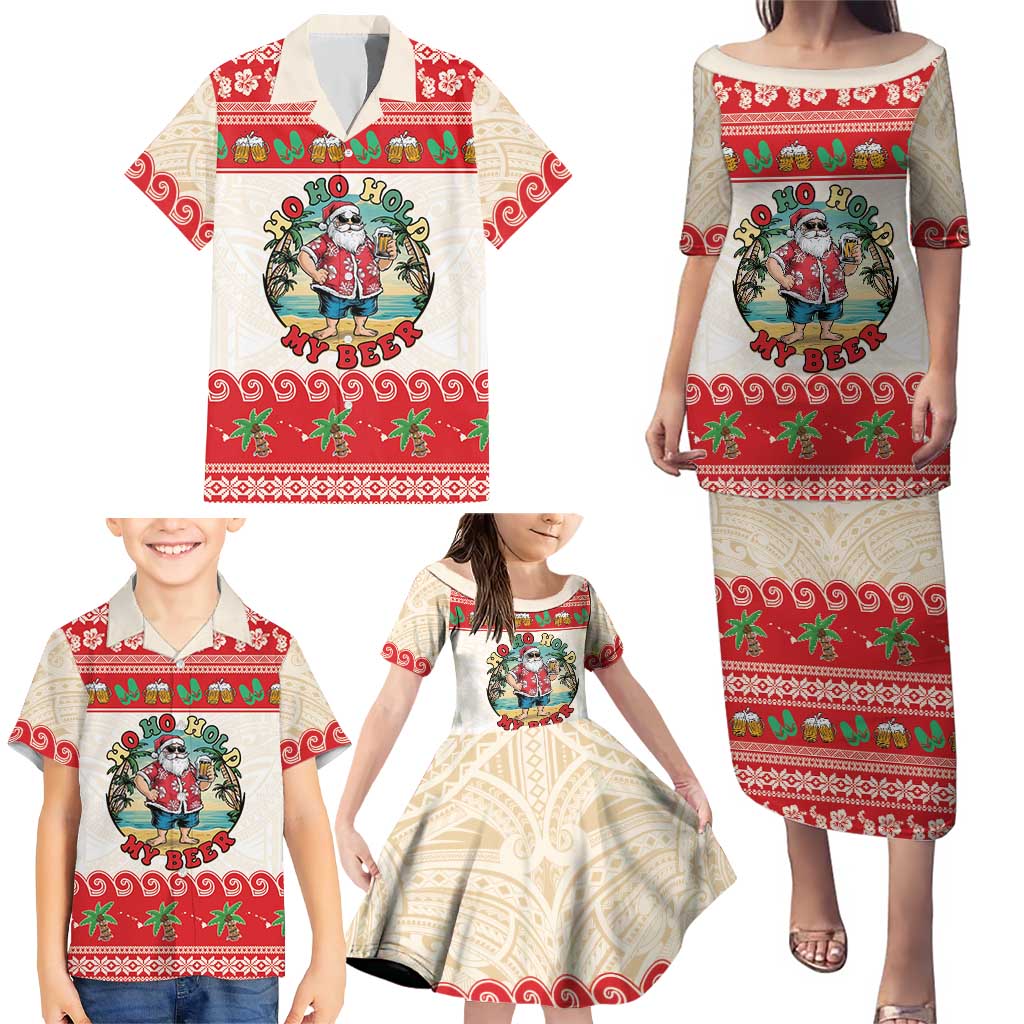 Mele Kalikimaka Hawaii Family Matching Puletasi and Hawaiian Shirt Funny Beer-Loving Santa Hawaiian Tropical - Polynesian Pride