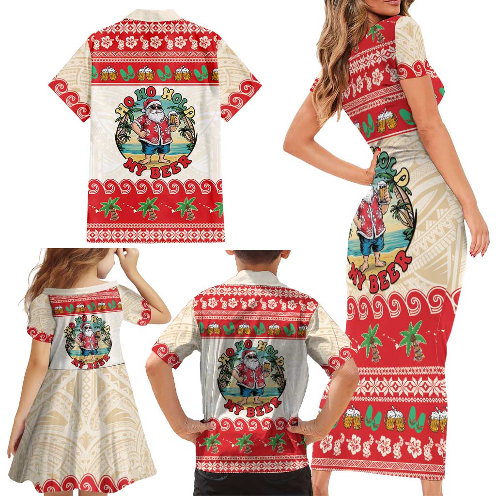 Mele Kalikimaka Hawaii Family Matching Short Sleeve Bodycon Dress and Hawaiian Shirt Funny Beer-Loving Santa Hawaiian Tropical - Polynesian Pride