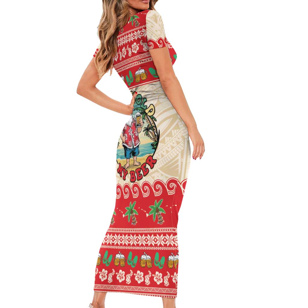 Mele Kalikimaka Hawaii Family Matching Short Sleeve Bodycon Dress and Hawaiian Shirt Funny Beer-Loving Santa Hawaiian Tropical - Polynesian Pride