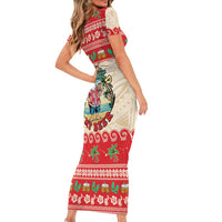 Mele Kalikimaka Hawaii Family Matching Short Sleeve Bodycon Dress and Hawaiian Shirt Funny Beer-Loving Santa Hawaiian Tropical - Polynesian Pride