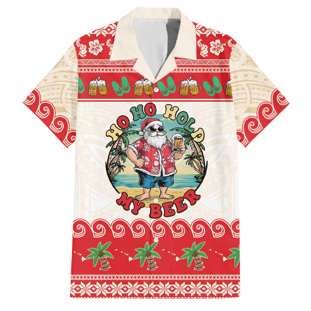 Mele Kalikimaka Hawaii Family Matching Summer Maxi Dress and Hawaiian Shirt Funny Beer-Loving Santa Hawaiian Tropical LT14 Dad's Shirt - Short Sleeve Red - Polynesian Pride