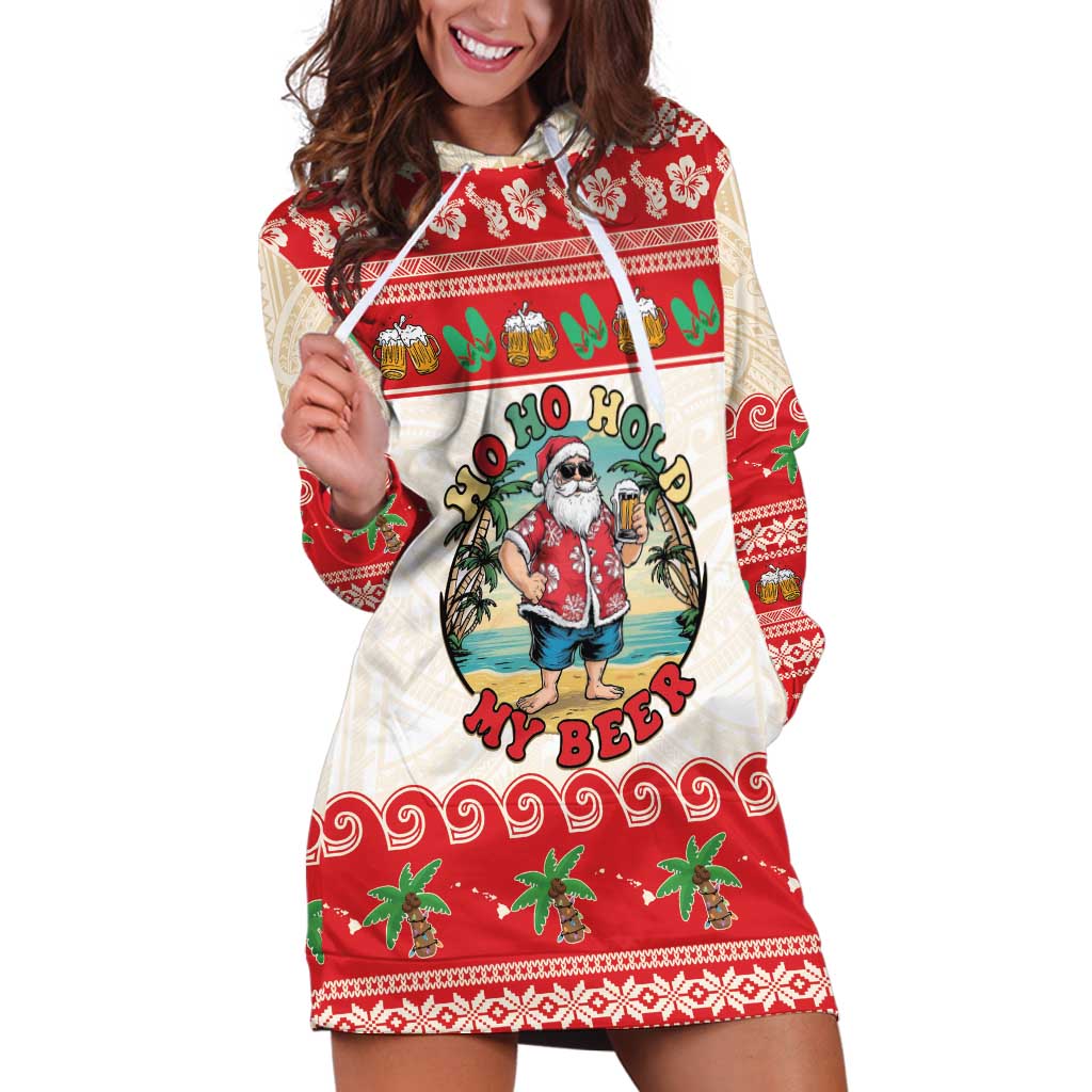 Mele Kalikimaka Hawaii Hoodie Dress Funny Beer-Loving Santa Hawaiian Tropical - Polynesian Pride
