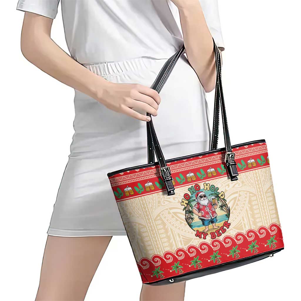 Mele Kalikimaka Hawaii Leather Tote Bag Funny Beer-Loving Santa Hawaiian Tropical LT14 - Polynesian Pride