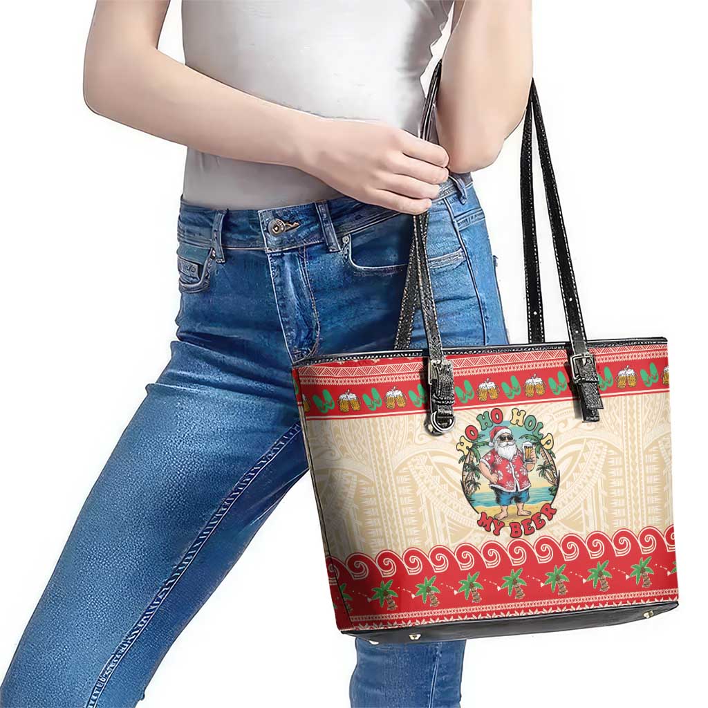Mele Kalikimaka Hawaii Leather Tote Bag Funny Beer-Loving Santa Hawaiian Tropical LT14 - Polynesian Pride