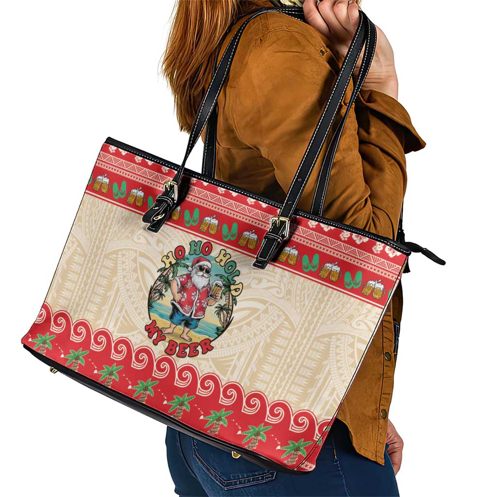 Mele Kalikimaka Hawaii Leather Tote Bag Funny Beer-Loving Santa Hawaiian Tropical LT14 - Polynesian Pride