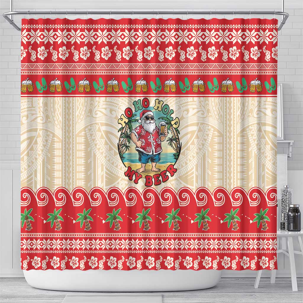 Mele Kalikimaka Hawaii Shower Curtain Funny Beer-Loving Santa Hawaiian Tropical LT14 - Polynesian Pride