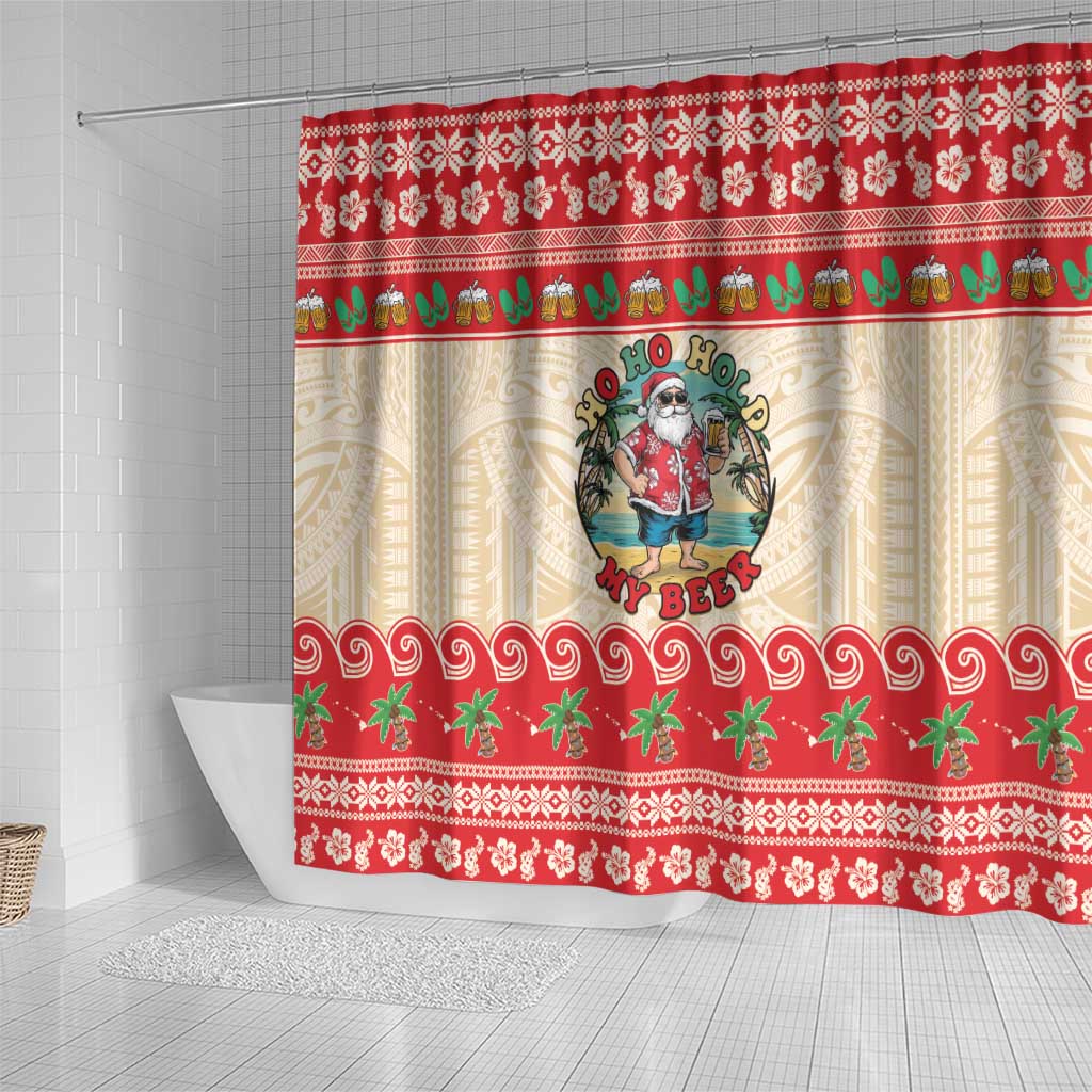 Mele Kalikimaka Hawaii Shower Curtain Funny Beer-Loving Santa Hawaiian Tropical LT14 - Polynesian Pride