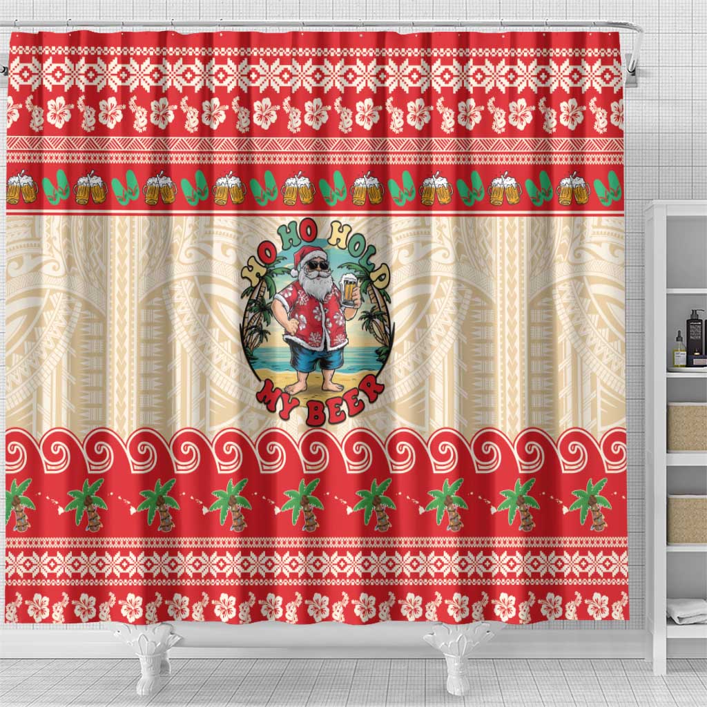 Mele Kalikimaka Hawaii Shower Curtain Funny Beer-Loving Santa Hawaiian Tropical LT14 - Polynesian Pride