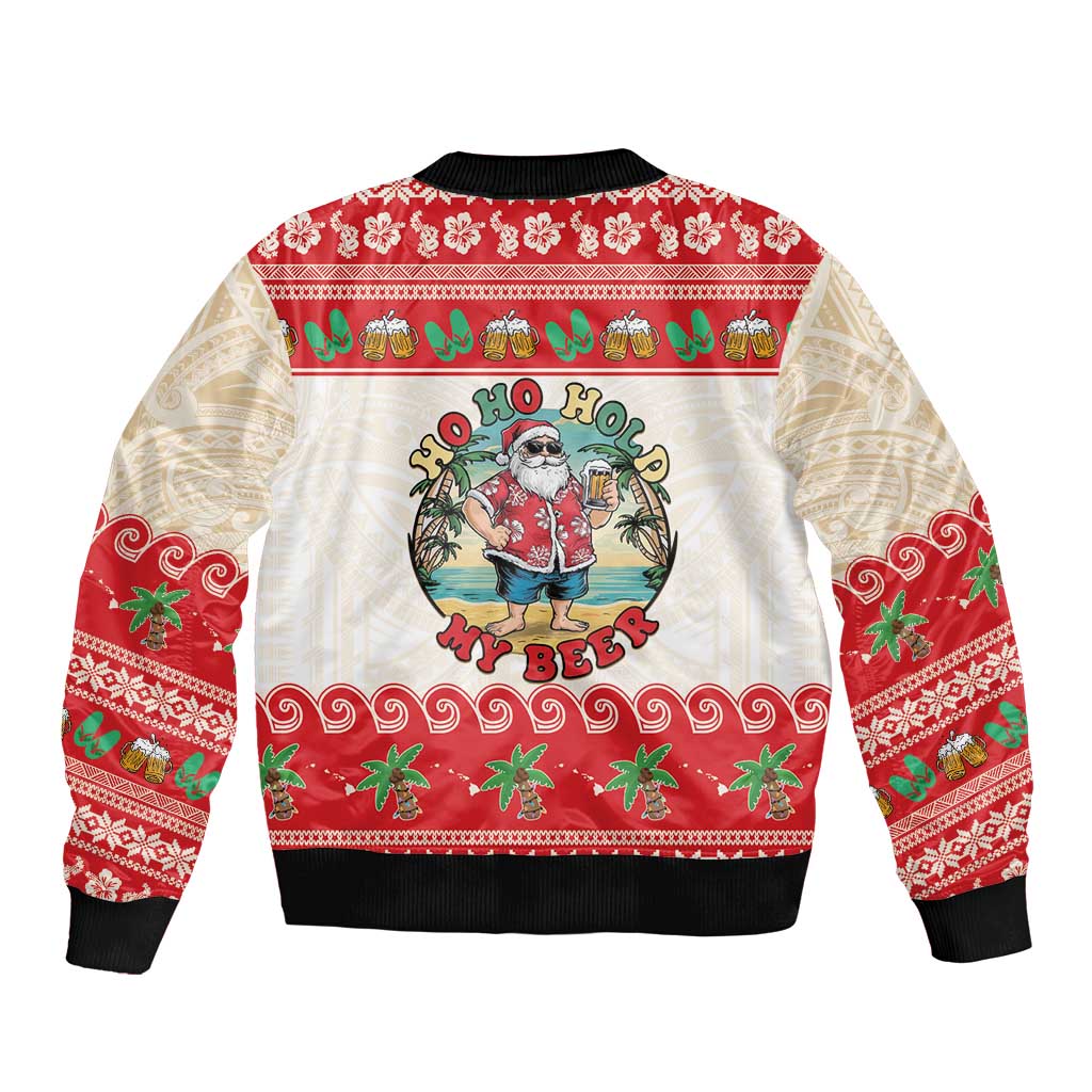 Mele Kalikimaka Hawaii Sleeve Zip Bomber Jacket Funny Beer-Loving Santa Hawaiian Tropical LT14 - Polynesian Pride