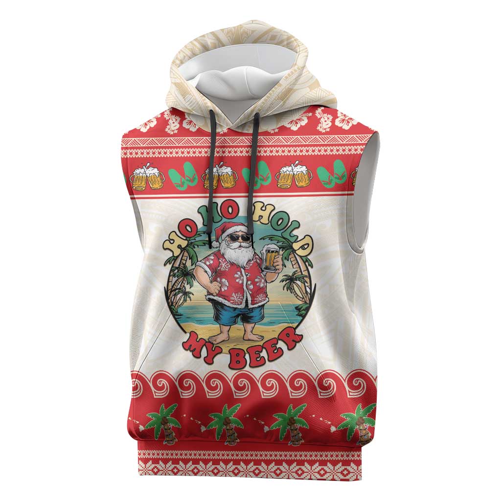Mele Kalikimaka Hawaii Sleeveless Hoodie Funny Beer-Loving Santa Hawaiian Tropical - Polynesian Pride