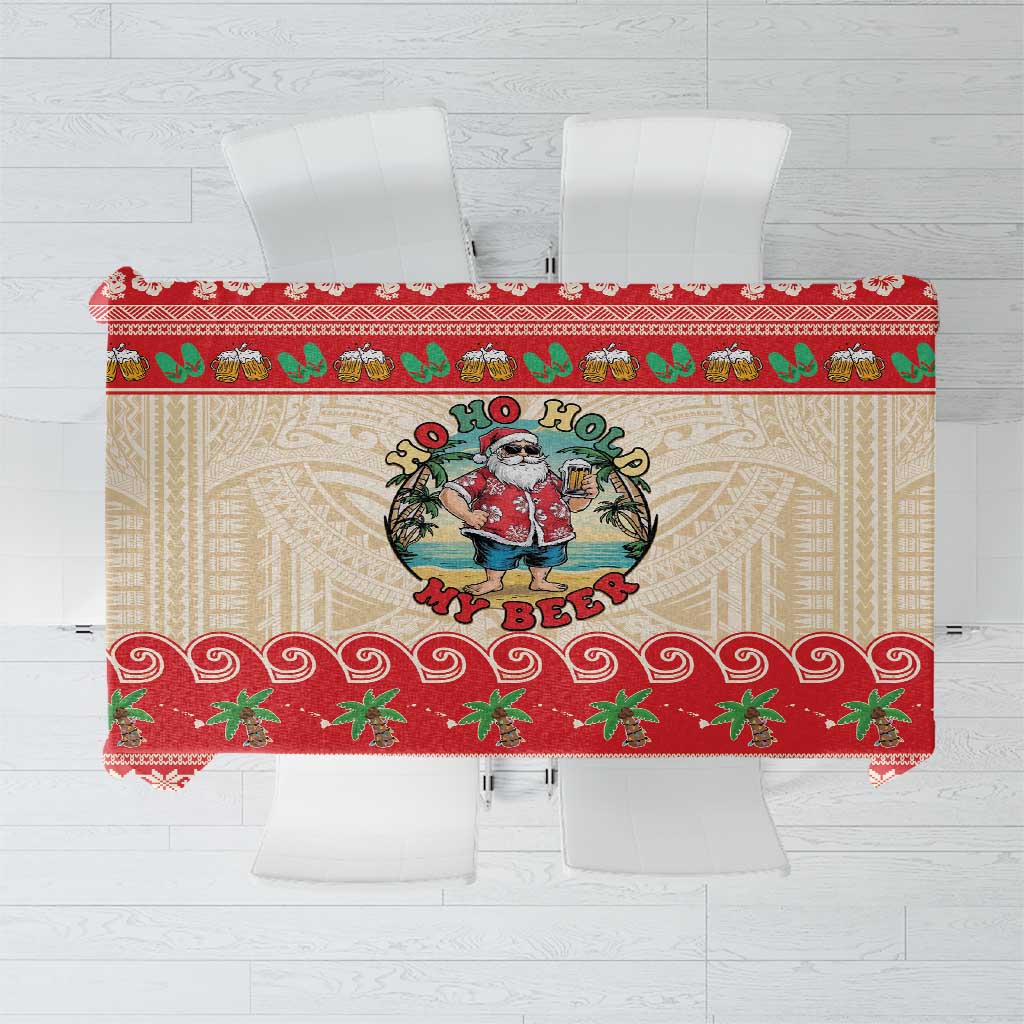 Mele Kalikimaka Hawaii Tablecloth Funny Beer-Loving Santa Hawaiian Tropical LT14 Red - Polynesian Pride