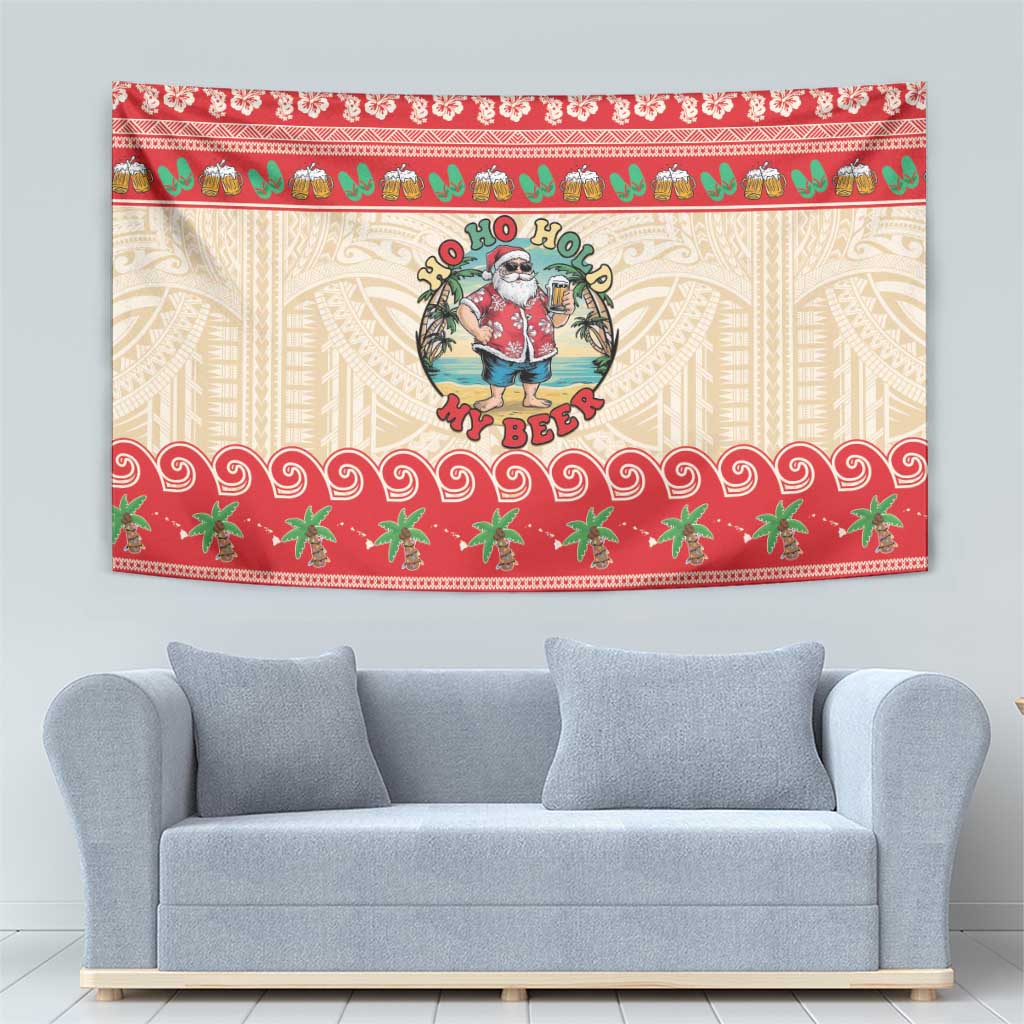 Mele Kalikimaka Hawaii Tapestry Funny Beer-Loving Santa Hawaiian Tropical LT14 - Polynesian Pride