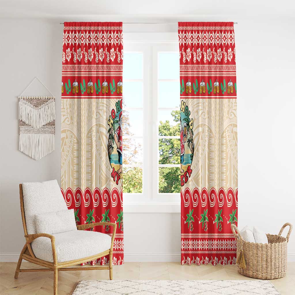 Mele Kalikimaka Hawaii Window Curtain Funny Beer-Loving Santa Hawaiian Tropical - Polynesian Pride