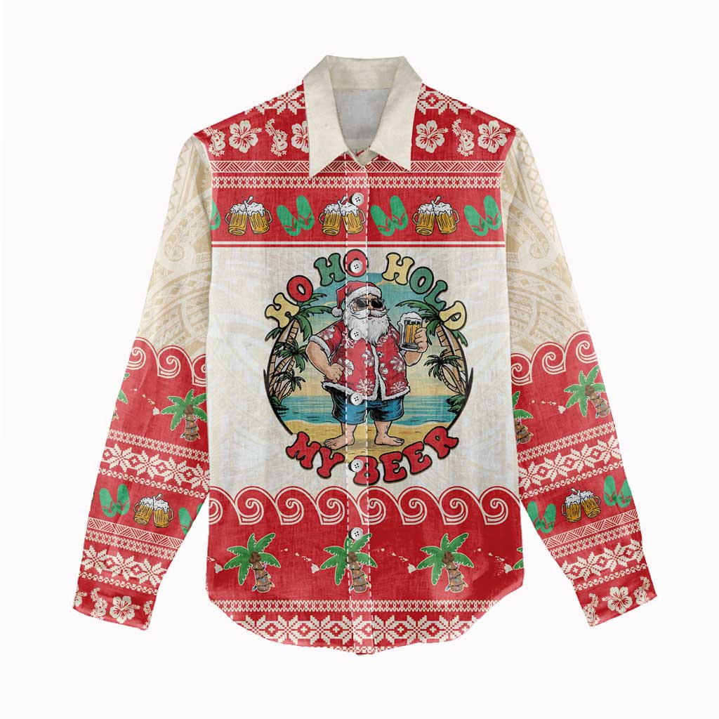 Mele Kalikimaka Hawaii Women Casual Shirt Funny Beer-Loving Santa Hawaiian Tropical - Polynesian Pride