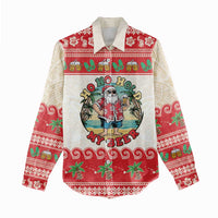 Mele Kalikimaka Hawaii Women Casual Shirt Funny Beer-Loving Santa Hawaiian Tropical - Polynesian Pride