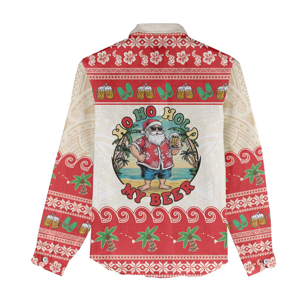 Mele Kalikimaka Hawaii Women Casual Shirt Funny Beer-Loving Santa Hawaiian Tropical - Polynesian Pride