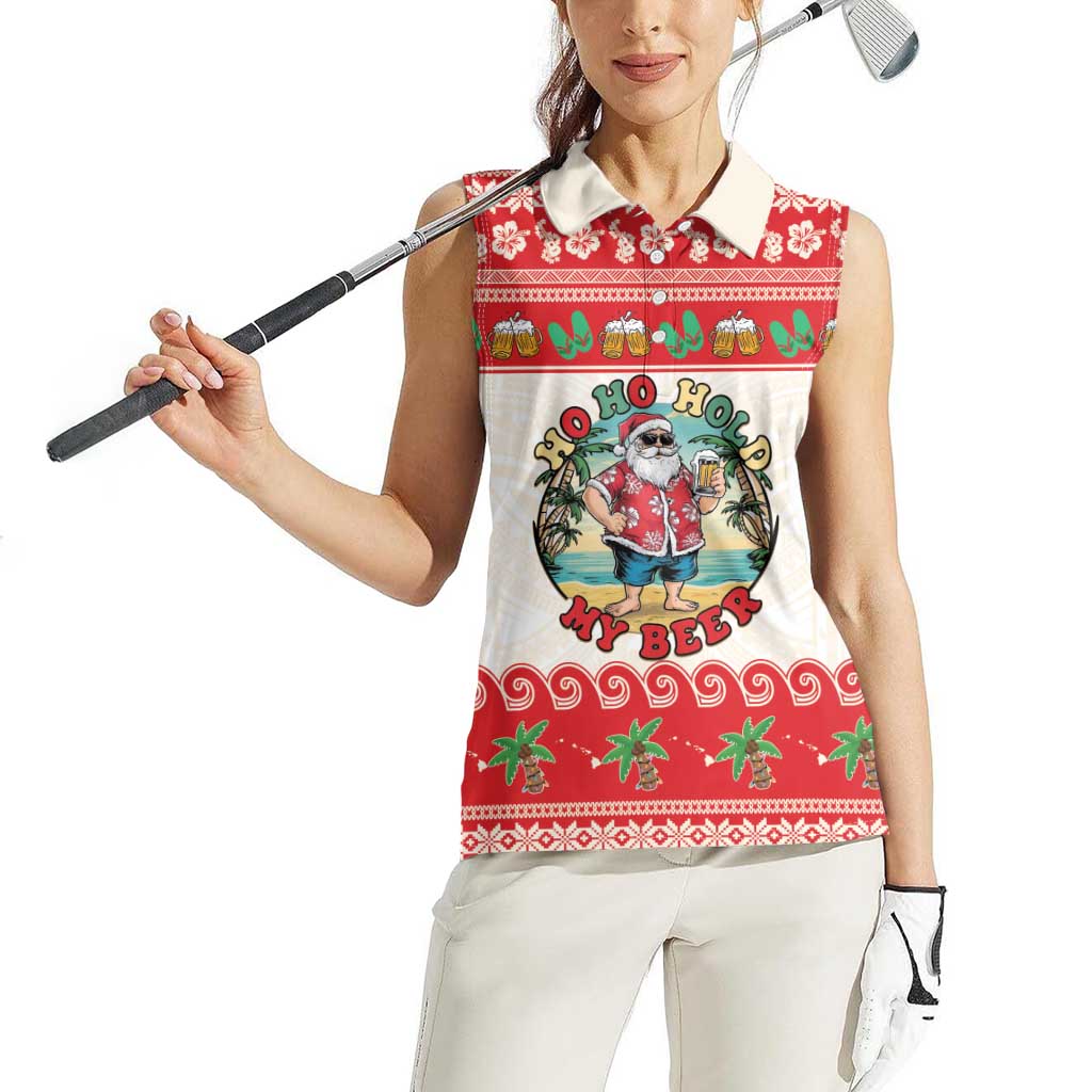 Mele Kalikimaka Hawaii Women Sleeveless Polo Shirt Funny Beer-Loving Santa Hawaiian Tropical - Polynesian Pride