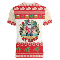 Mele Kalikimaka Hawaii Women V-Neck T-Shirt Funny Beer-Loving Santa Hawaiian Tropical - Polynesian Pride