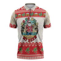 Mele Kalikimaka Hawaii Zipper Polo Shirt Funny Beer-Loving Santa Hawaiian Tropical - Polynesian Pride
