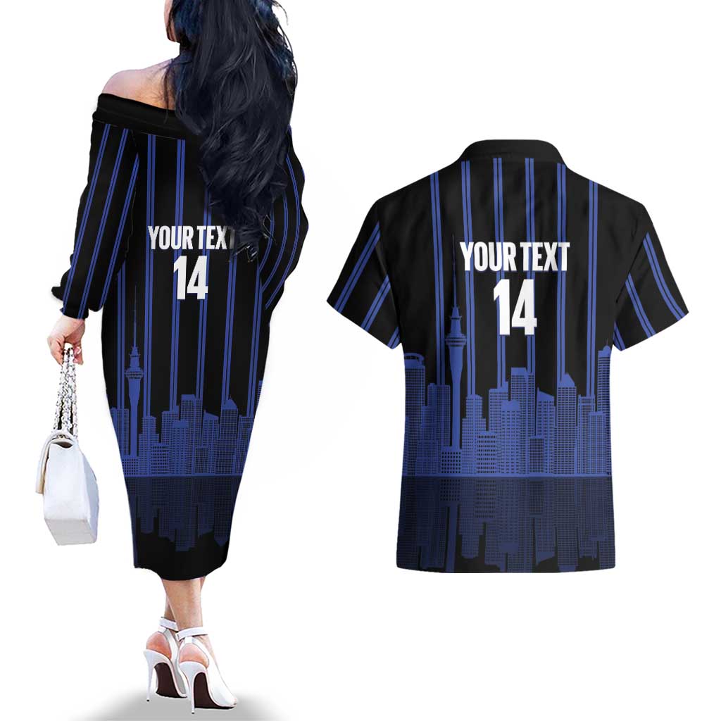 New Zealand Auckland Football Custom Couples Matching Off The Shoulder Long Sleeve Dress and Hawaiian Shirt Go City of Sails Est 2025