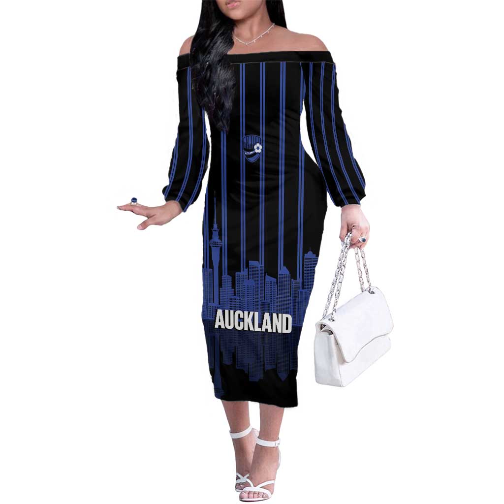 New Zealand Auckland Football Custom Family Matching Off The Shoulder Long Sleeve Dress and Hawaiian Shirt Go City of Sails Est 2025