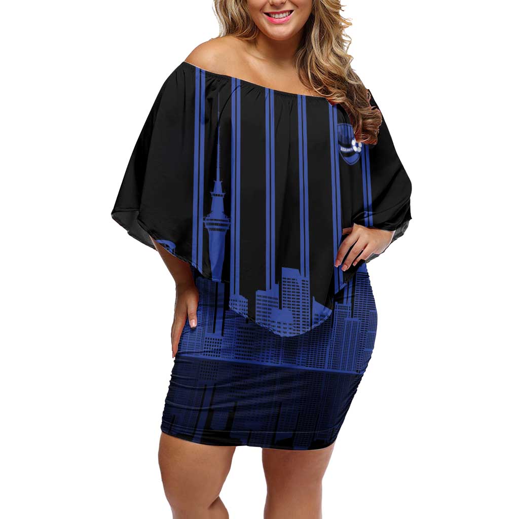 New Zealand Auckland Football Custom Family Matching Off Shoulder Short Dress and Hawaiian Shirt Go City of Sails Est 2025 LT14 Mom's Dress Black - Polynesian Pride