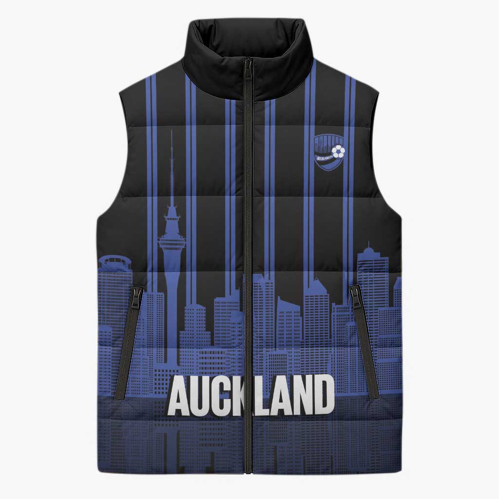 New Zealand Auckland Football Custom Sleeveless Puffer Jacket Go City of Sails Est 2025 LT14 Unisex Black - Polynesian Pride