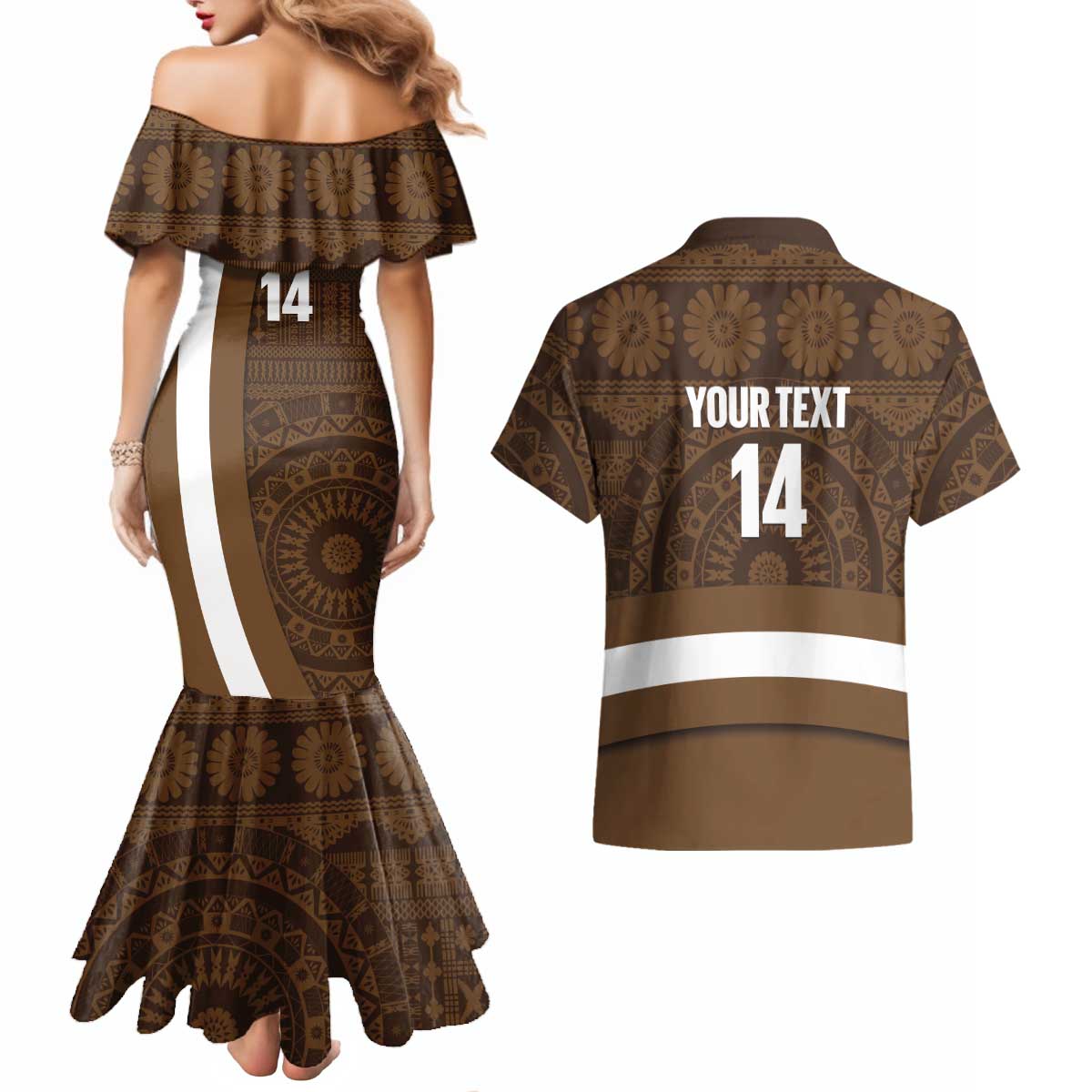 Bula Fiji Football Custom Couples Matching Mermaid Dress and Hawaiian Shirt One Vanua One Team Tapa Pattern