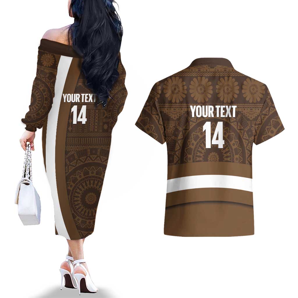 Bula Fiji Football Custom Couples Matching Off The Shoulder Long Sleeve Dress and Hawaiian Shirt One Vanua One Team Tapa Pattern LT14 - Polynesian Pride
