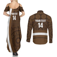 Bula Fiji Football Custom Couples Matching Summer Maxi Dress and Long Sleeve Button Shirt One Vanua One Team Tapa Pattern LT14 - Polynesian Pride
