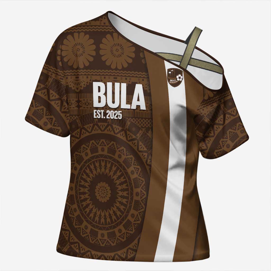 Bula Fiji Football Custom Cross Shoulder Shirt One Vanua One Team Tapa Pattern LT14 Female Brown - Polynesian Pride