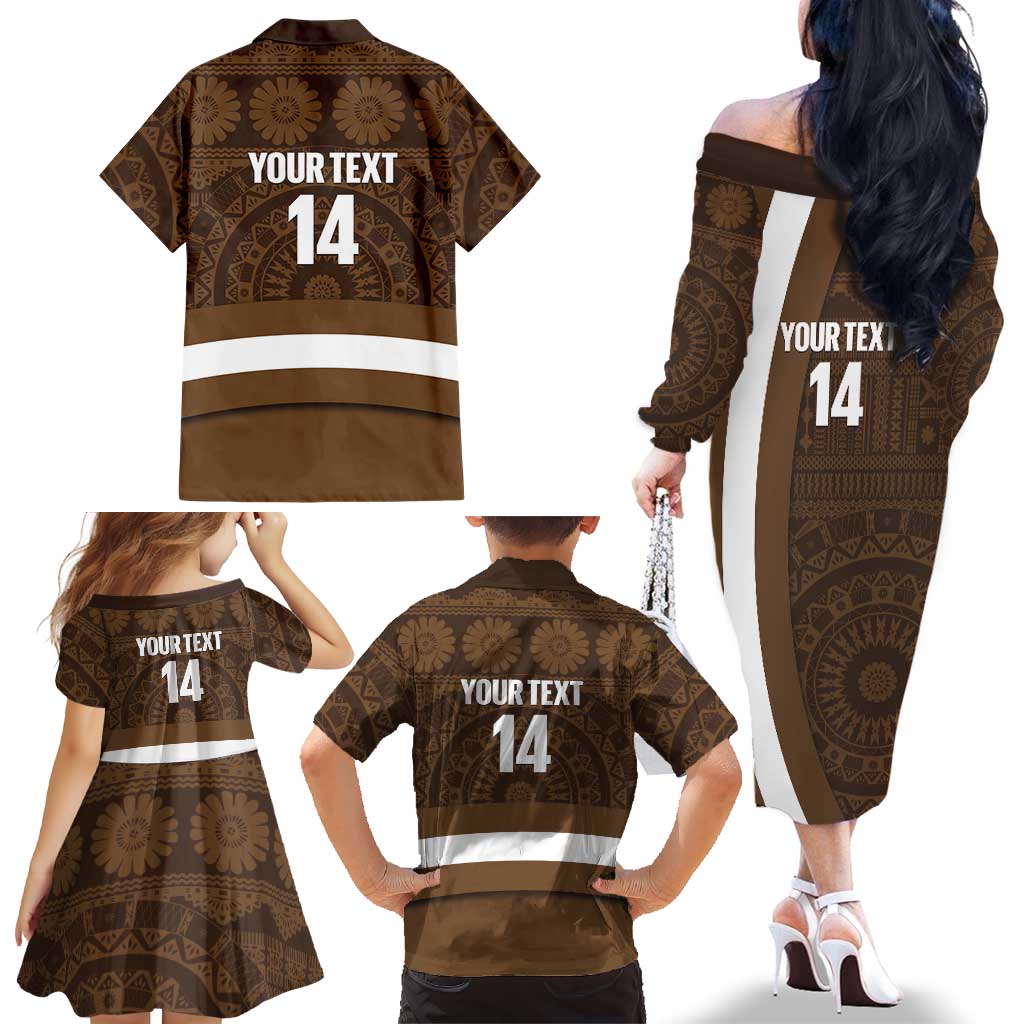 Bula Fiji Football Custom Family Matching Off The Shoulder Long Sleeve Dress and Hawaiian Shirt One Vanua One Team Tapa Pattern