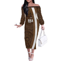Bula Fiji Football Custom Family Matching Off The Shoulder Long Sleeve Dress and Hawaiian Shirt One Vanua One Team Tapa Pattern