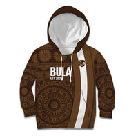 Bula Fiji Football Custom Kid Hoodie One Vanua One Team Tapa Pattern LT14 Hoodie Brown - Polynesian Pride