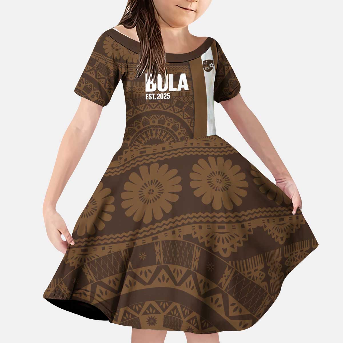 Bula Fiji Football Custom Kid Short Sleeve Dress One Vanua One Team Tapa Pattern LT14 KID Brown - Polynesian Pride