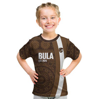 Bula Fiji Football Custom Kid T Shirt One Vanua One Team Tapa Pattern LT14 Brown - Polynesian Pride