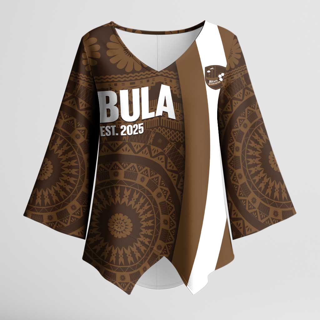 Bula Fiji Football Custom Kimono Sleeve Blouse One Vanua One Team Tapa Pattern LT14 Female Brown - Polynesian Pride