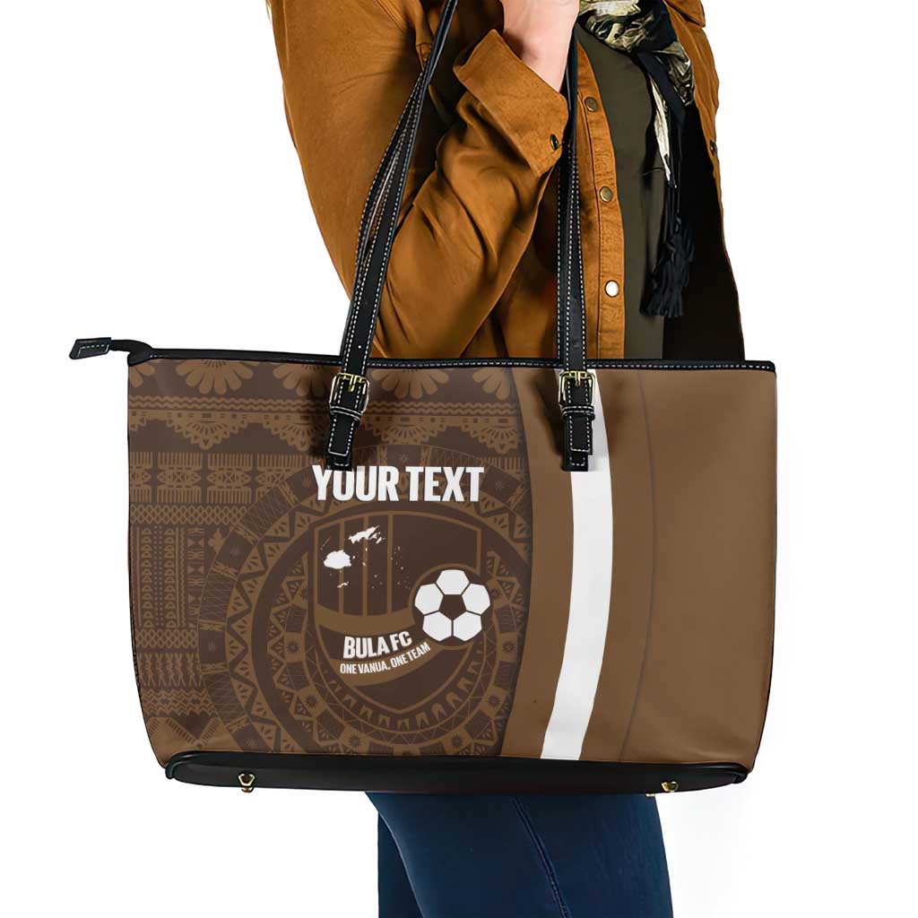 Bula Fiji Football Custom Leather Tote Bag One Vanua One Team Tapa Pattern
