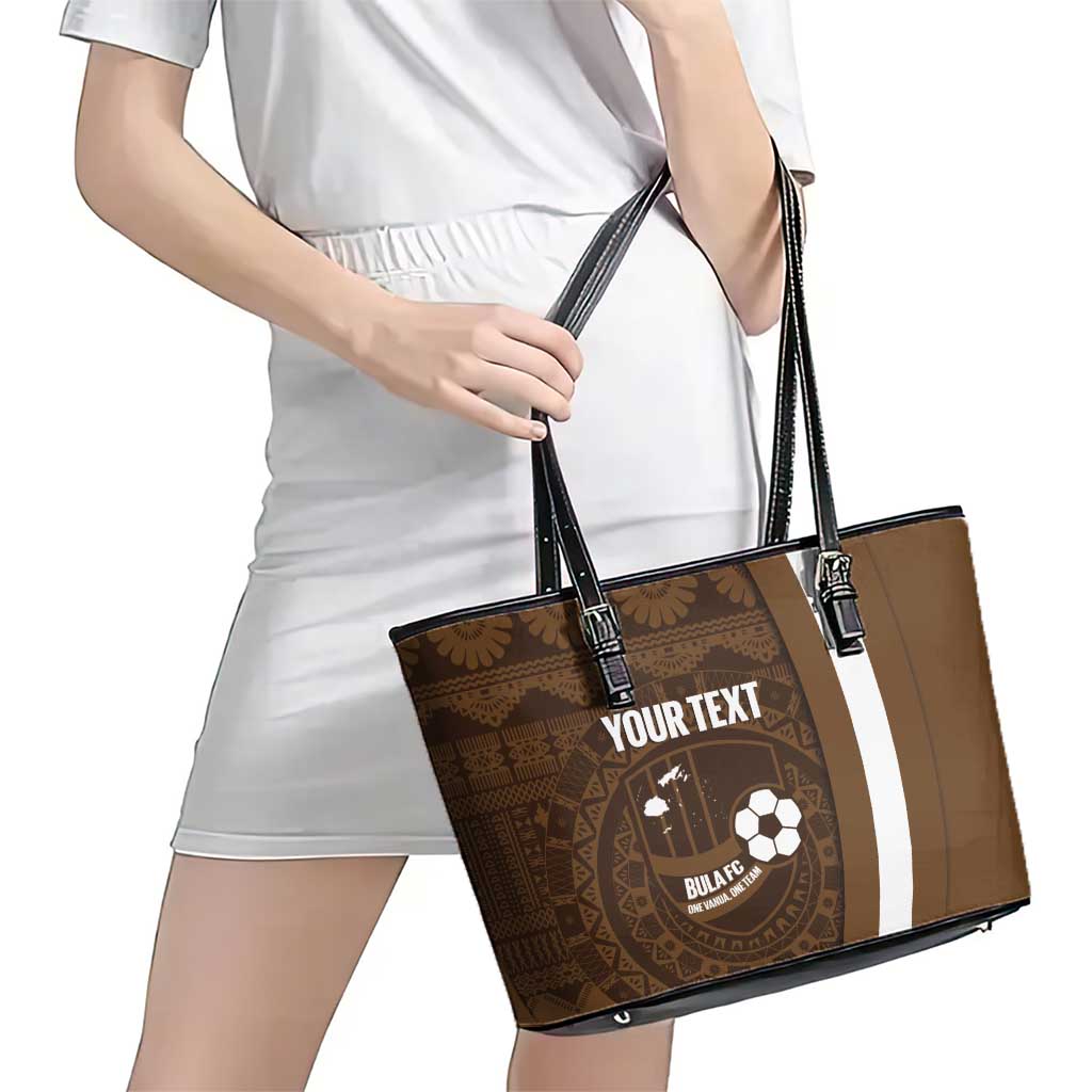 Bula Fiji Football Custom Leather Tote Bag One Vanua One Team Tapa Pattern