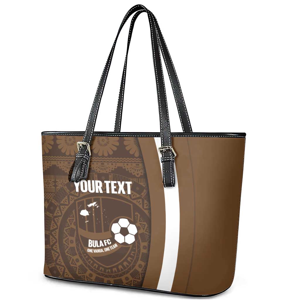 Bula Fiji Football Custom Leather Tote Bag One Vanua One Team Tapa Pattern